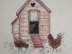 Hens around hen house